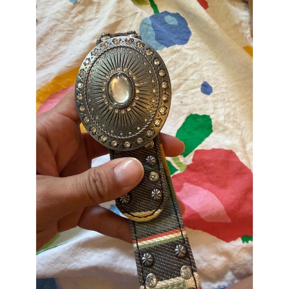Angel Ranch Girls Western Rhinestone Buckle Multi Color Striped Size 4-5 year - Picture 2 of 6